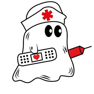 a cartoon character with a bandage on his head and a thermometer in his mouth Nurse Halloween Cartoon Ghost Nurse Illustration, Black And White Nurse Cartoon, Cute Ghost Nurse Art,