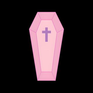 a pink casket with a cross in the middle on a black background that appears to be dark Cute Halloween Coffin Coffin Emoji Iphone, Coffin, Aesthetic Coffin, Cute Coffin Phone, black