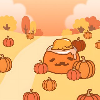 an orange car with pumpkins on the ground and trees in the background, as if it's going to fall Gudetama Halloween Gudetama Pumpkin Carving, Gudetama Wall Paper, Happy Holidays, Cute Images, khaki