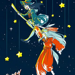 a painting of a woman holding an umbrella in the night sky with stars and moon Inuyasha Halloween Inuyasha Witch, Inuyasha Halloween, Inuyasha Christmas, Inuyasha Happy New Year, black