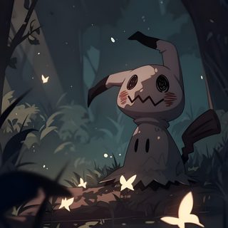 a cartoon rabbit sitting in the middle of a forest Halloween Mimikyu Mimikyu Avatar, Mimikyu Picture, Pokemon Pfp Mimikyu, Mimikyu Pfp Discord, dark slate gray