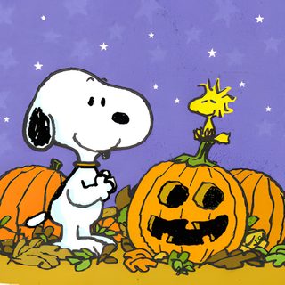 a charlie brown halloween card with pumpkins and jack - o'- lanternes Snoopy Halloween Gif medium purple