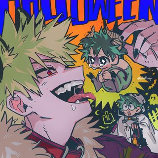 an image of a cartoon character with his mouth open and other characters in the background Aesthetic Mha Halloween Halloween Bakugo, Mha Halloween Au, Mha Halloween, Bakudeku Phone, gray