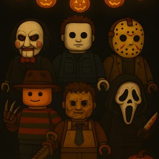 a group of lego figures standing next to each other in front of pumpkins and jack - o'- lanterns Halloween Lego Halloween Pictures, Halloween, Scary Movies, Phone, Lego, Memes, black