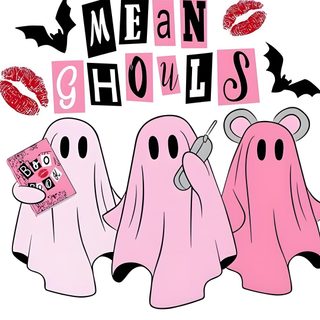 three pink ghost stickers with the words mean ghosts on them, and two women's lips Cute Halloween Mean Girls Maternity Leave, Halloween Make, Pink Halloween, Halloween, Halloween Girl, white