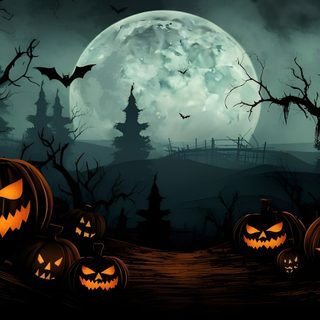 halloween pumpkins in front of a full moon with bats on the ground and trees Halloween Cave Halloween Ghost Image, Halloween Bg, Ipad Halloween Landscape, black