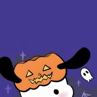 hello kitty halloween wallpaper with pumpkins and ghost Pochacco Halloween Pochacco Pumpkin Carving, Pochacco Halloween Pfp, Pochacco Pumpkin Painting, dark slate blue