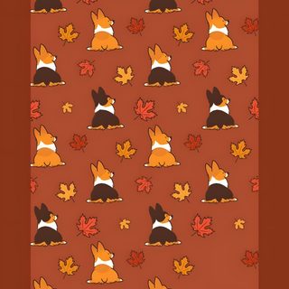 an orange and black dog pattern on a brown background with leaves in the foreground Halloween Corgi Pattern Corgi Phone, Cute, Phone, sienna