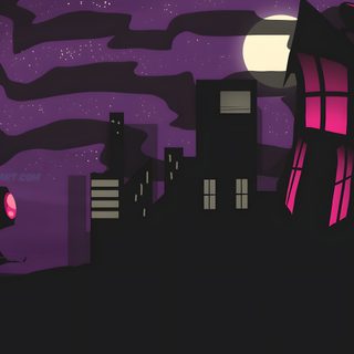 an image of a city at night with the moon in the sky and stars above it Invader Zim Halloween Invader Zim Banner, Invader Zim Background, Gir Invader Zim Pc, Invader Zim Bg, black