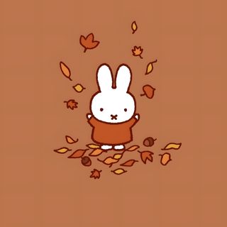 an animal with leaves flying around it Miffy Halloween Autumn Aesthetic Cartoon, Bear, Cute Home Screens, Screen, Cute Fall Bunny, Cute Cartoon, peru