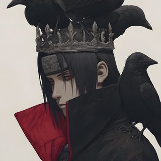 a man wearing a crown with crows on his head Itachi Uchiha Halloween Sasuke Akatsuki, Akatsuki Cosplay, Naruto Painting, Naruto Shippudden, dark slate gray