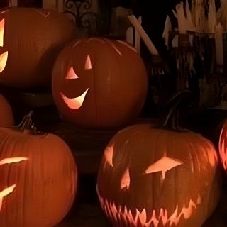 a black cat standing in front of carved pumpkins Halloween Facebook Cover Halloween Widget Pictures Medium, Halloween Desktop Aesthetic, Halloween Banner Aesthetic, maroon