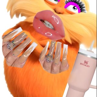 the lorax is holding a coffee cup with her hands on her hips and looking surprised Preppy Lorax Halloween The Lorax Diva, Preppy Lorax, Funny Lorax Pics, The Lorax Zesty, dark salmon