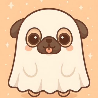 a cute little dog with big eyes and a white blanket on it's back Halloween Pug Halloween Pug, Kawaii Pug, Cute Pug Drawing, Pug Halloween Drawing, Pug Kawaii, navajo white