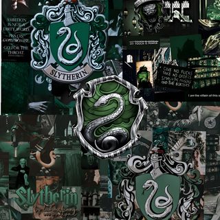 a collage of harry potter crests and other items Slytherin Halloween dark slate gray
