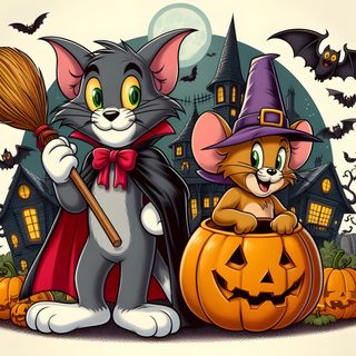 two cats dressed up as witches and pumpkins Tom And Jerry Halloween Tom And Jerry Halloween Coloring Pages, Tom Jerry Thanksgiving, Tom And Jerry Halloween Drawing, sienna