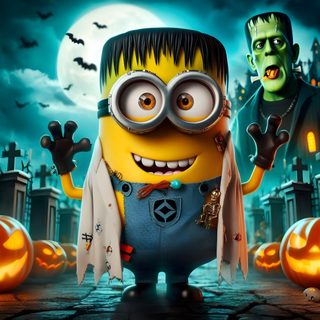 two cartoon characters standing in front of pumpkins Minion Halloween Desktop Minion Werewolf, Minions Halloween, Winnie Werewolf Hotel Transylvania, dark slate gray