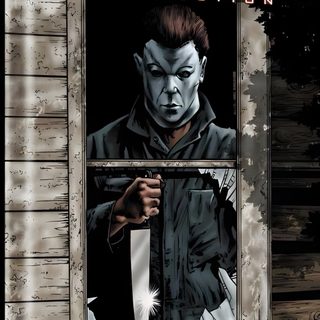the dvd cover for halloween resurrection, featuring a man holding a knife in front of a window Halloween Resurrection Halloween Resurrection Poster, The Return Of Michael Myers, Halloween Resurrection Movie Poster, dark slate gray