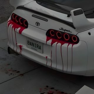 a white toyota sports car with blood on the hood and tail lights is parked in front of a building Halloween Car Supra Aesthetic Iphone, Is That A Supra, Supra Aesthetic, dark slate gray