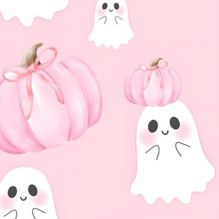 some pink pumpkins with ghost faces on them Background Background Cute Pink Halloween Pink Ghost, Iphone Preppy, Halloween Iphone Backgrounds, misty rose