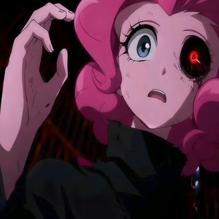 an anime character with pink hair and big eyes looking at something in the distance while holding her hand up to her head Pinkie Pie Halloween Pink Pie Icon, Pinkamena Anime, Black Pink Pfp, Poppy Playtime Icon, Animated Pfp,