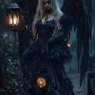 a woman dressed as an angel holding a lantern Halloween Angel Dark Angels Art, Dark Angel Pictures, Dark Angel Halloween, Gothic Angel Costume, black
