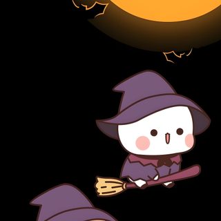 two little witches flying in the night sky Bubu Dudu Halloween Cute Love Couple, Hello Kitty, Mocha Bear Halloween, Bear, Pandas, Bubu Pumpkin, black