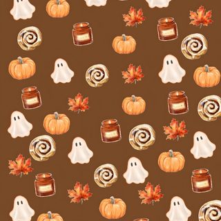 a brown background with pumpkins, candy and ghost candies on it's sides Halloween Food saddle brown