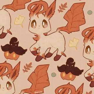 an image of a cartoon character pattern with leaves and mustaches on the back ground Leafeon Halloween Autumn Eevee, Fall Leafeon, Autumn Leafeon, Autumn Pokemon, Fall Themed Pokemon, tan
