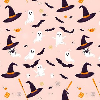 a pink background with halloween themed items Cute Aesthetic Halloween For Computer Backgrounds Laptop Halloween, Cute Halloween For Computer, For Laptop Halloween, misty rose
