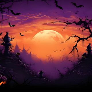 a halloween scene with pumpkins and bats Hi Res Halloween Halloween Background Ideas, Halloween Background, Halloween Spooky Background, dark slate gray