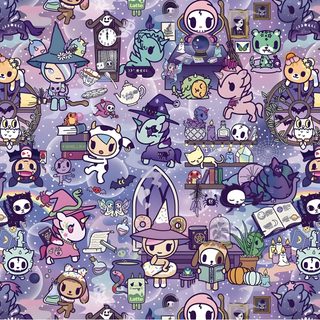 an image of many cartoon characters on a purple background Tokidoki Halloween Kawaii Spooky Background, Tokidoki Iphone, Tokidoki Arcane, light slate gray