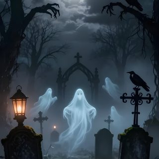 halloween scene with ghost and tombstones at night Spirit Halloween Graveyard Scenes For Halloween, Spooky Scary Graveyard, Spooky Graveyard Images, dark slate gray
