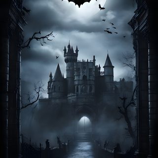 an image of a castle with bats flying over the entrance to it at night time Cute Halloween Iphone Count Down Vampire Castle With Bats, Castle With Bats, Spooky Castle With Bats, black