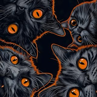 three black cats with orange eyes looking at each other Halloween Fiery Felines-black Custom black