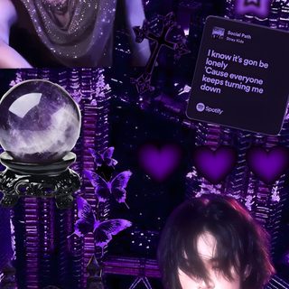 a collage of photos with purple lights and black cats in the background, including an image of a cat Hyunjin Halloween Halloween Skz, Halloween Stray Kids, Stray Kids Halloween, Ot8 Skz Purple, black