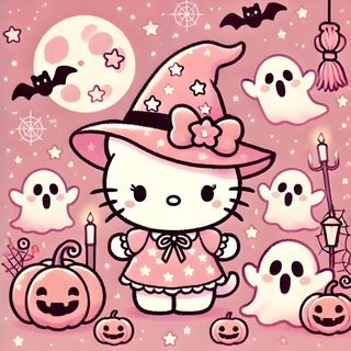 hello kitty halloween wallpaper with pumpkins and ghost's in the background, Pink Pink Hello Kitty Halloween Baddie Halloween Aesthetic, Halloween Hello Kitty Aesthetic, Halloween Aesthetic Hello Kitty, tan