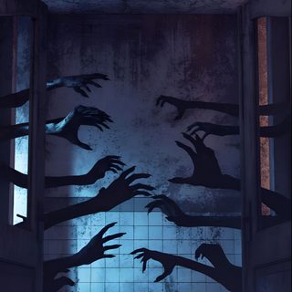 an open door leading into a creepy bathroom Halloween Hallway Backgrounds Creepy, Scary Phone Backgrounds, Creepy Background Ideas, dark slate gray