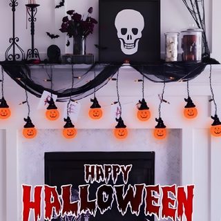 a fireplace decorated for halloween with pumpkins and jack - o'- lantern decorations Halloween Fireplace rosy brown