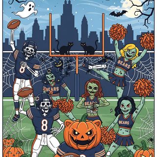 a group of people that are standing in front of a basketball court with pumpkins Chicago Bears Halloween Cool Chicago Bears Art, Chicago Bears Cartoons, Babel Film, dim gray