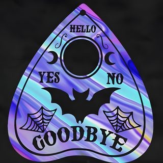 there is a sticker that says hello yes no goodbye with bats and spider webs on it Halloween Planchette Bat Design Spiritual Tool, Bat-themed Ouija Board, Halloween Decoration Ideas, black