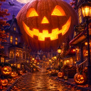 a halloween scene with pumpkins on the street Ios 26 Depth Effect Halloween Halloween, maroon