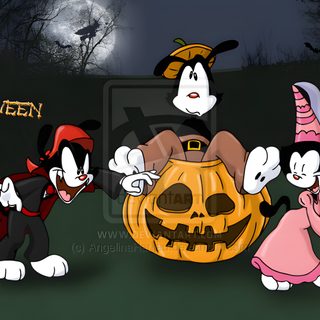 three cartoon characters dressed up in halloween costumes, one with a jack - o'- lantern Halloween Animaniacs Huey Dewey And Louie Halloween, Animaniacs Halloween Costume, Jack O Lantern Billy And Mandy, dark slate gray