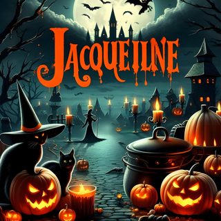 a halloween scene with pumpkins and witches Halloween-themed Name black