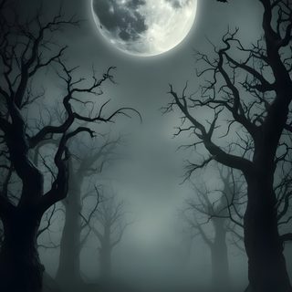 a dark forest with trees and a full moon in the sky Full Moon Halloween Forest With Moon, Moon In The Forest, Spooky Moon, Spooky Night Sky, dark slate gray