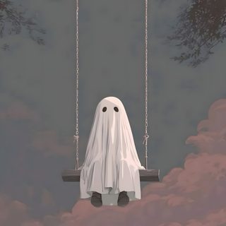 a ghost sitting on a swing in the sky Lock Screen Lock Screen Aesthetic Halloween Iphone dim gray