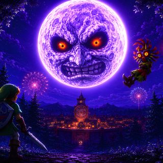 the legend of zelda in front of a full moon Legend Of Zelda Halloween Zelda Majoras Mask, Link Zelda, Majoras Mask, Pc, Legend Of Zelda, midnight blue