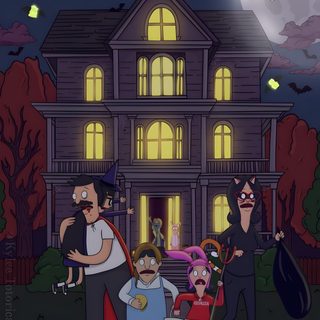 family in front of halloween house at night Bobs Burger Halloween Bobs Burgers Fall, Bobs Burgers Thanksgiving, Bobs Burgers Halloween Episodes, dark slate gray