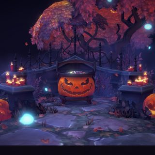an animated halloween scene with pumpkins and lights World Of Warcraft Halloween Warcraft Fall, World Of Warcraft Halloween, Old Glory Ghost Town Map, midnight blue