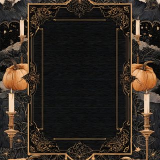a black and gold frame with pumpkins on it in front of an ornate background Black And Gold Halloween Halloween Background For Invitation, Spooky Invitation Background, Gold Halloween Background,